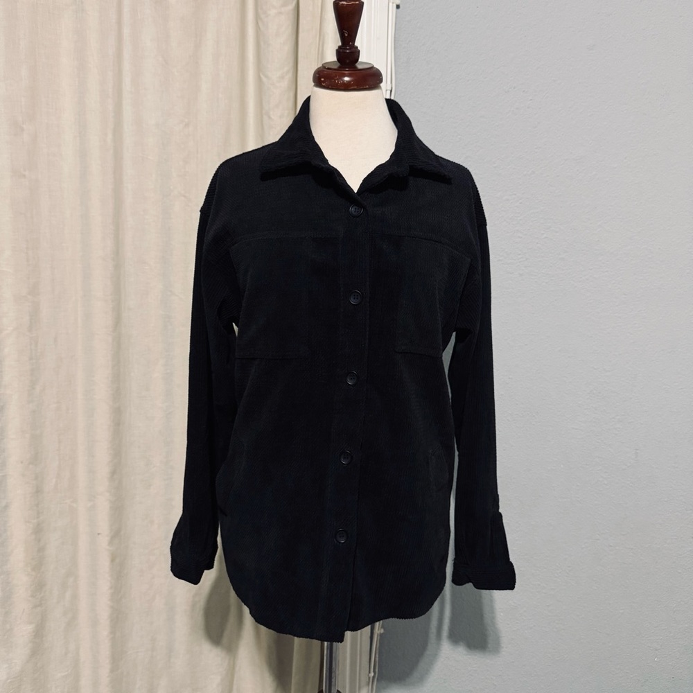 Ashley by 26 International Outerwear Women Black Courduroy Collared Shacket M